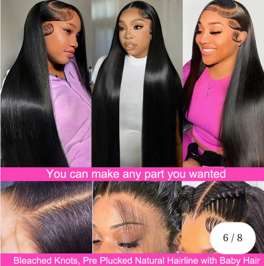 13x6 Lace Frontal Wig Pre Plucked Silky Straight Virgin Human Hair