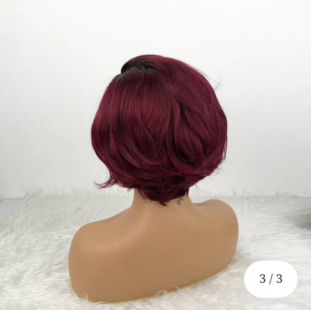 1B/99J 13x1 T Lace Part Short Pixie Cut Wigs Human Hair For Women