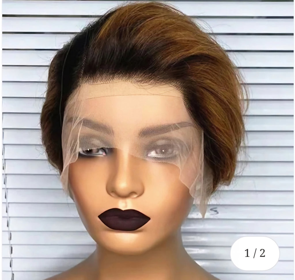 T1B/30 13x1 T Part Short Pixie Cut Lace Wig Human Hair